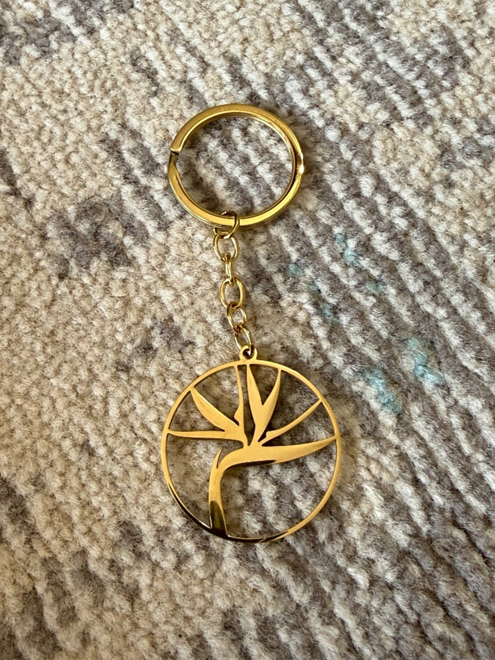 Gold Tone Metal  Abstract Tree Charm Pendant Keychain with Detachable Keyring
